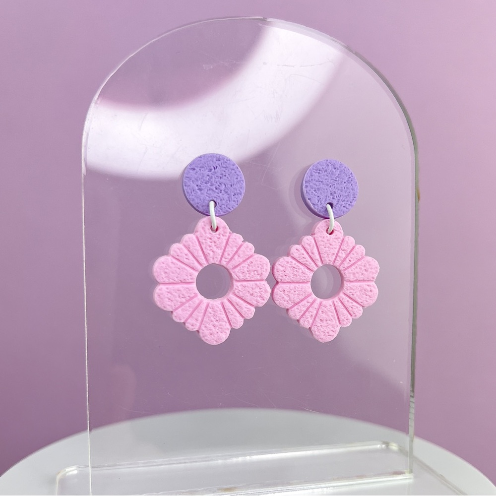 Pink with Purple Accent Handmade Polymer Clay Dangle Earrings